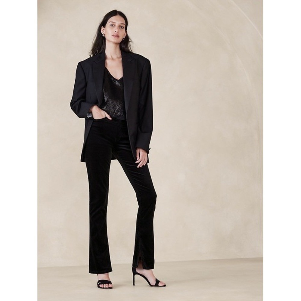 Banana Republic High Rise Slim Velvet Stiletto Jeans Black 32 Side Slit Hem